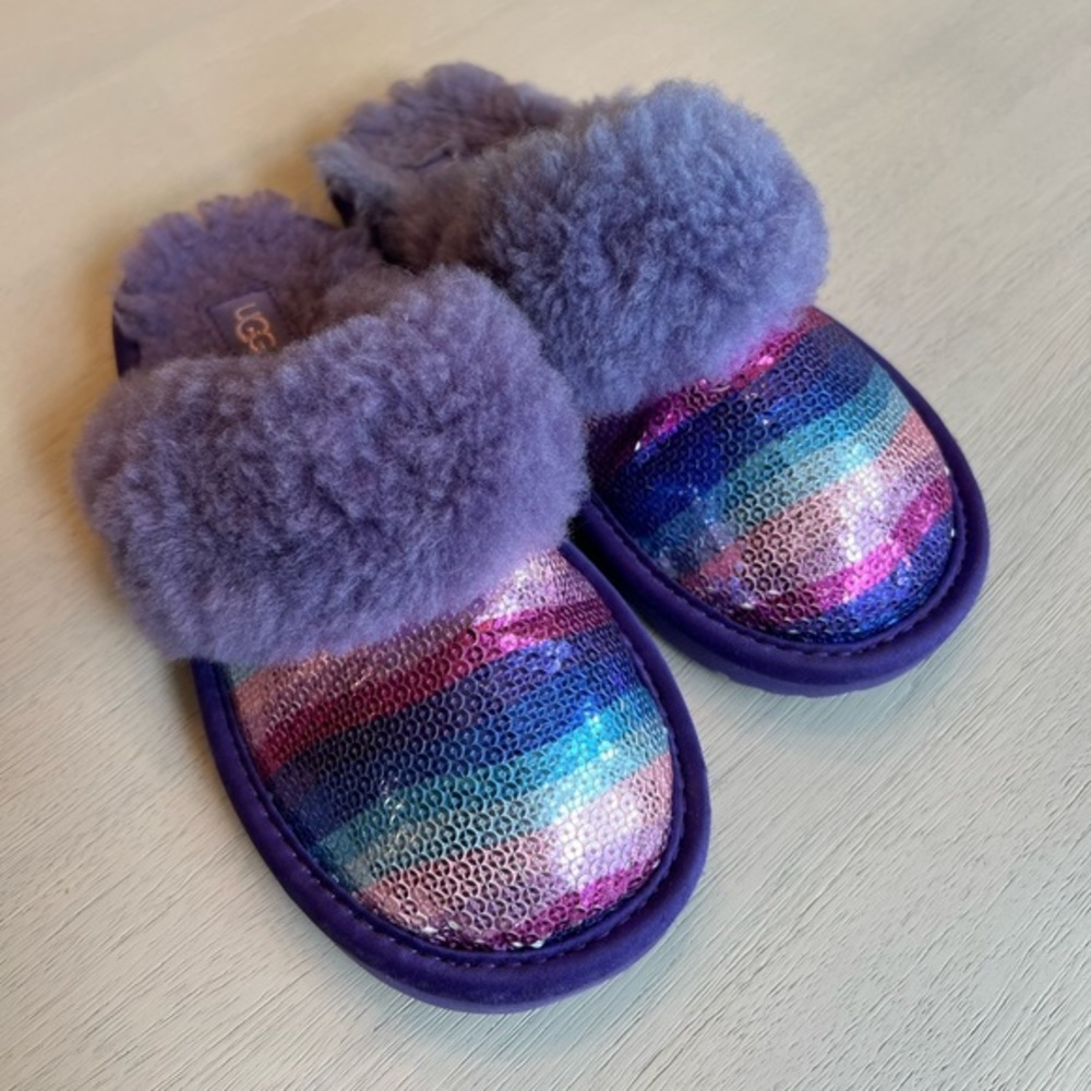 UGG Kids Purple Rainbow Sequin Slippers